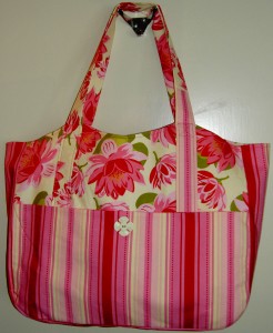 Striped Tote with Flowers