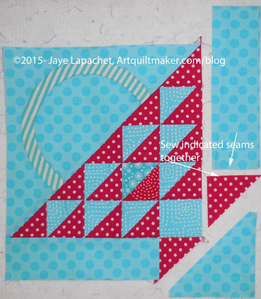 Sew triangle to border with words