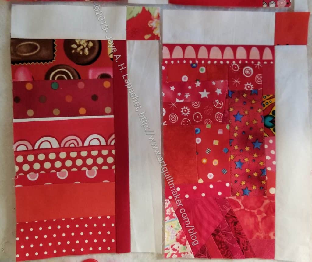Take two blocks with sashing & sew them together