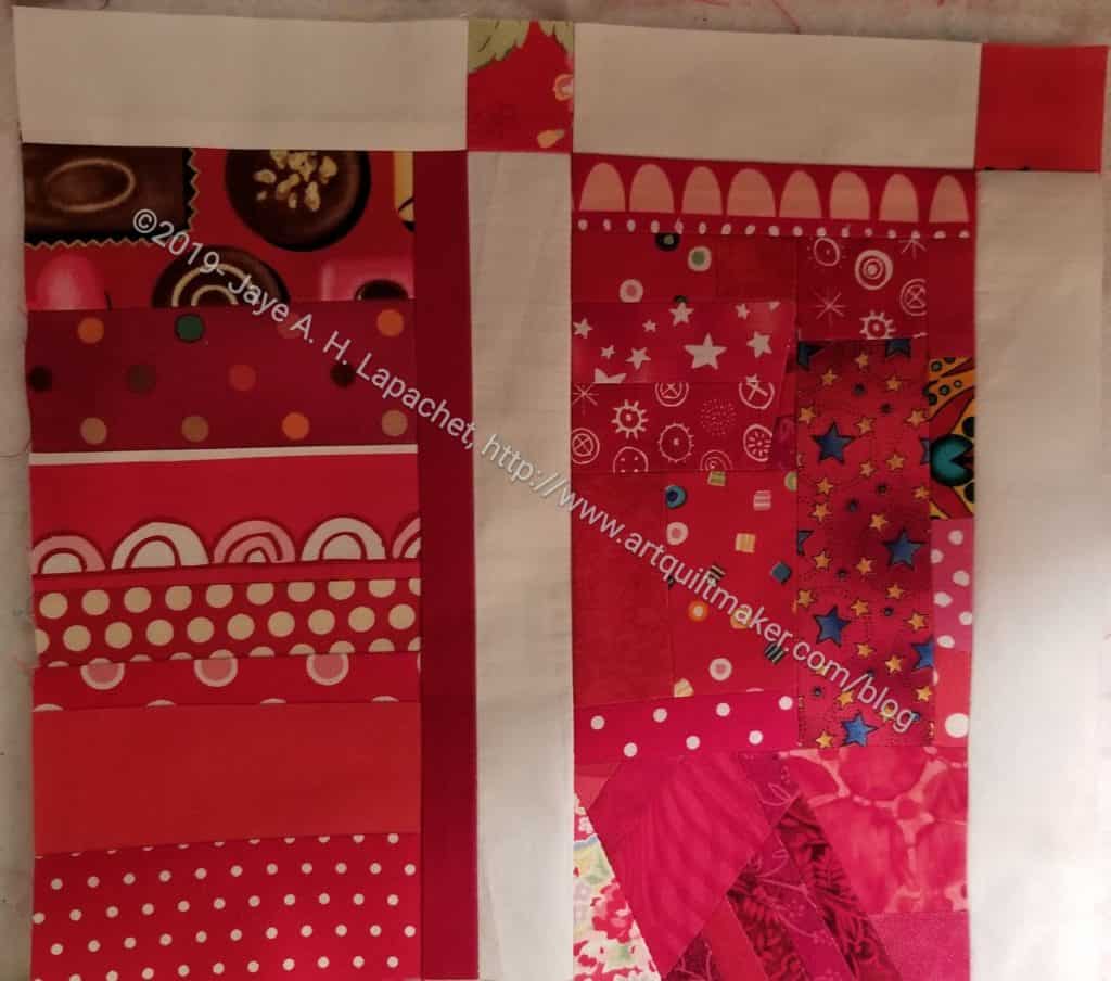 Two blocks with sashing sewn together