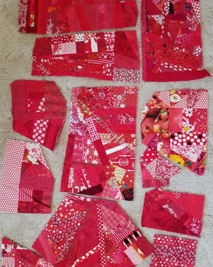 Red made fabric pieces