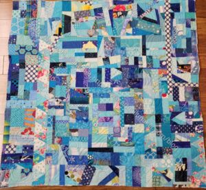 Blue Improv Donation Quilt quilted