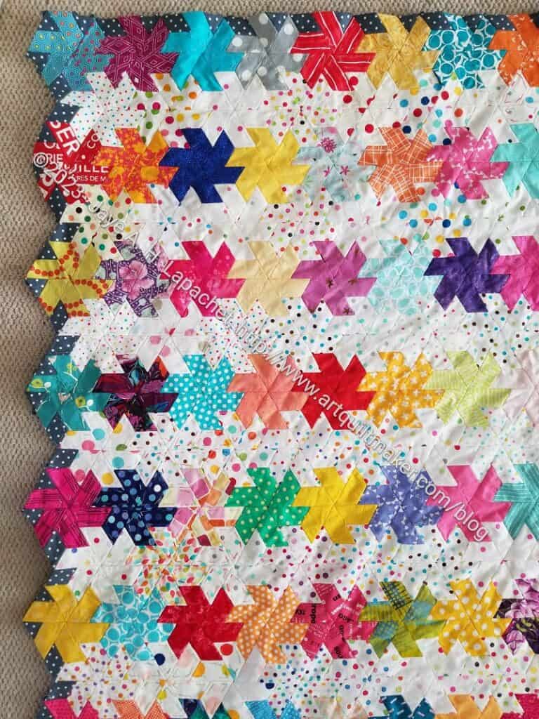 Half Hexie Star -Bottom edge ready for quilting